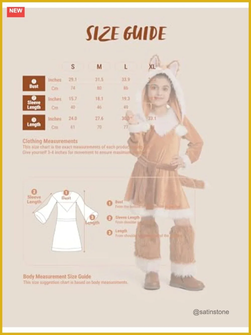 Kids Fox Costume Dress with Hood, Tail, Boot Covers Halloween